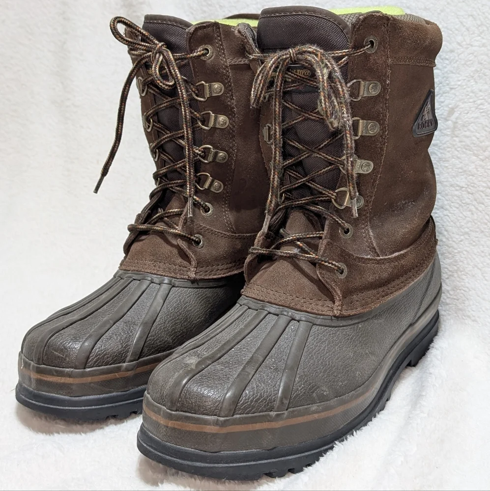 Rocky Mens 10 Brown Leather Insulated Hunting Winter Duck Boots 7758 Steel Shank